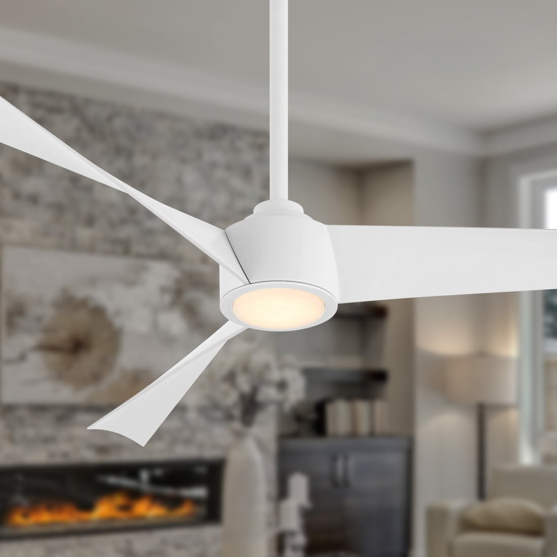 Minka Aire Pike 56-in Integrated LED Flat White with Flat White Blades Ceiling Fan With Light and Remote ( 3 -Blade )
