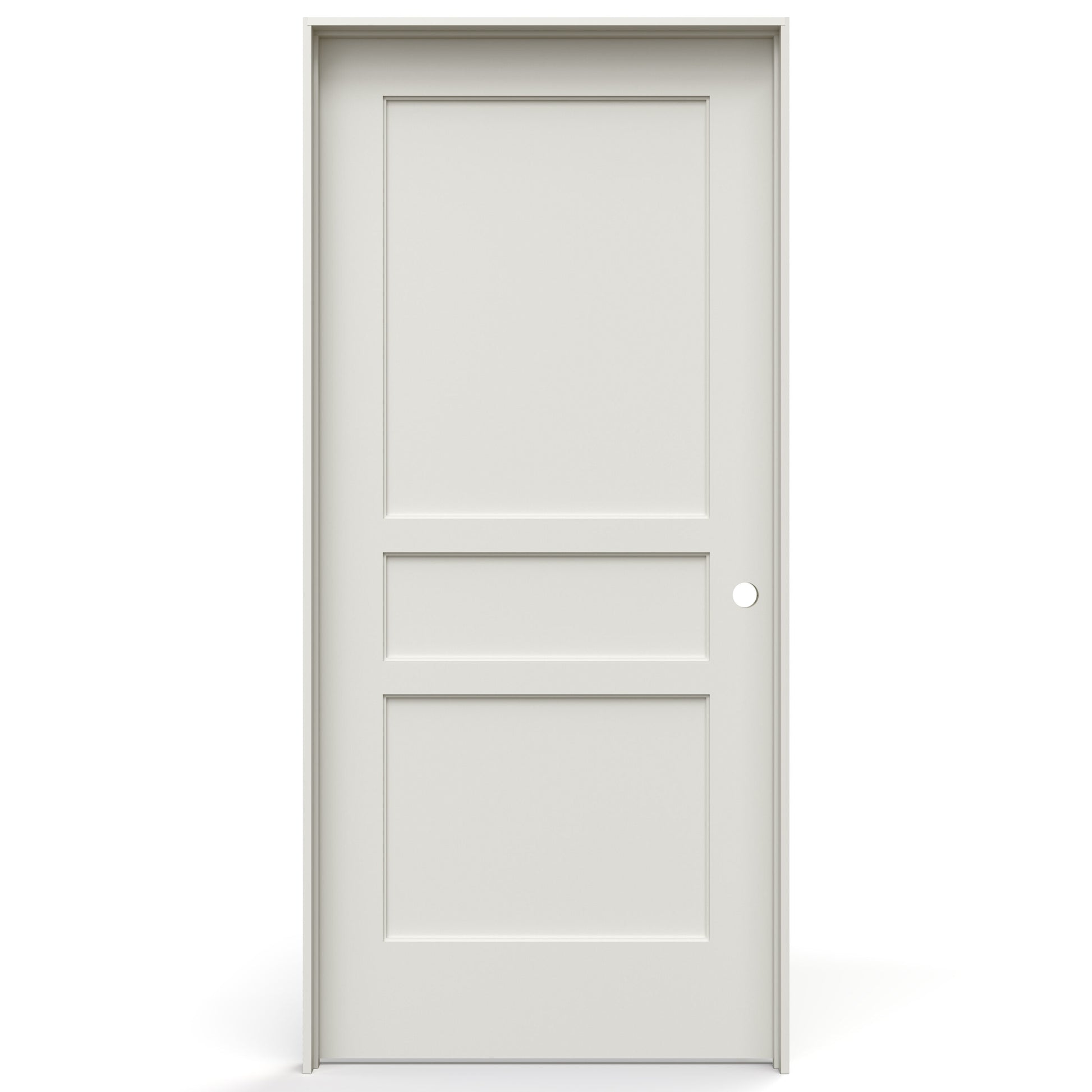 JELD-WEN 36-in x 80-in Primed Solid core 3-panel square Left hand Smooth Primed MDF Flat Jamb Single Prehung Interior Door