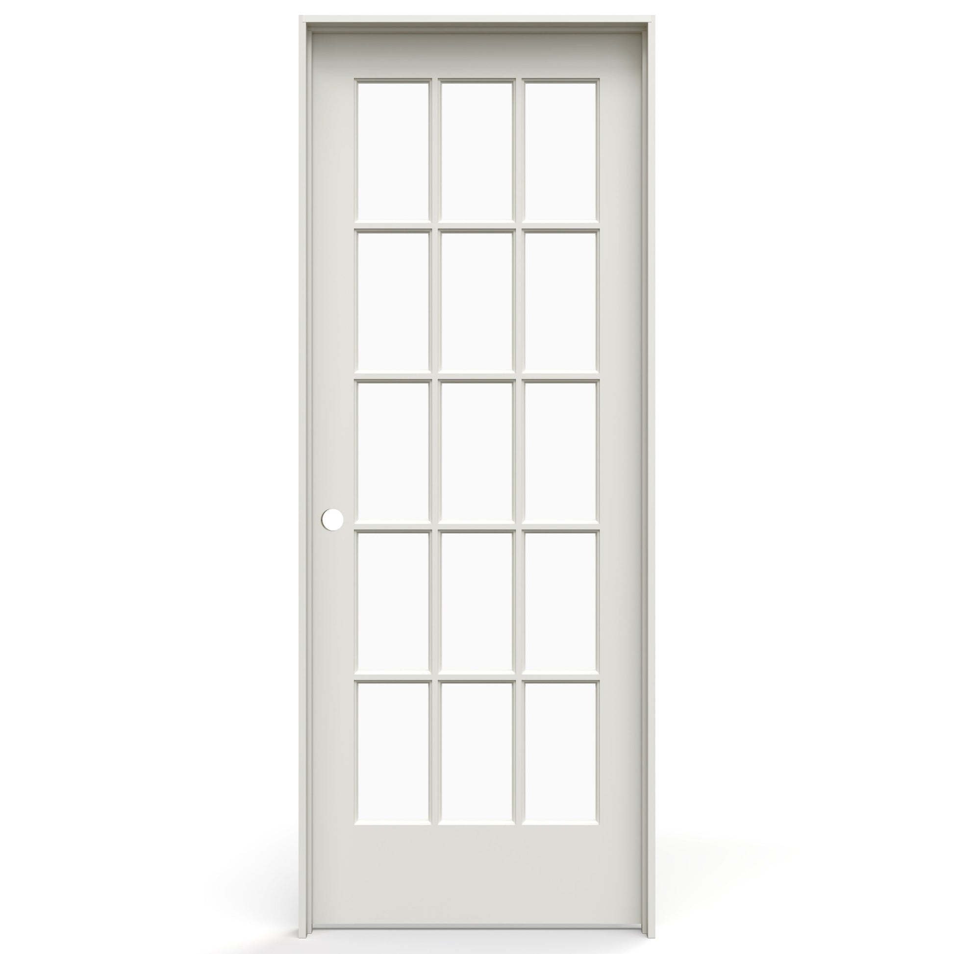 JELD-WEN 30-in x 80-in Primed Solid core Clear glass Right hand Smooth Primed Pine Wood Flat Jamb Single Prehung Interior Door