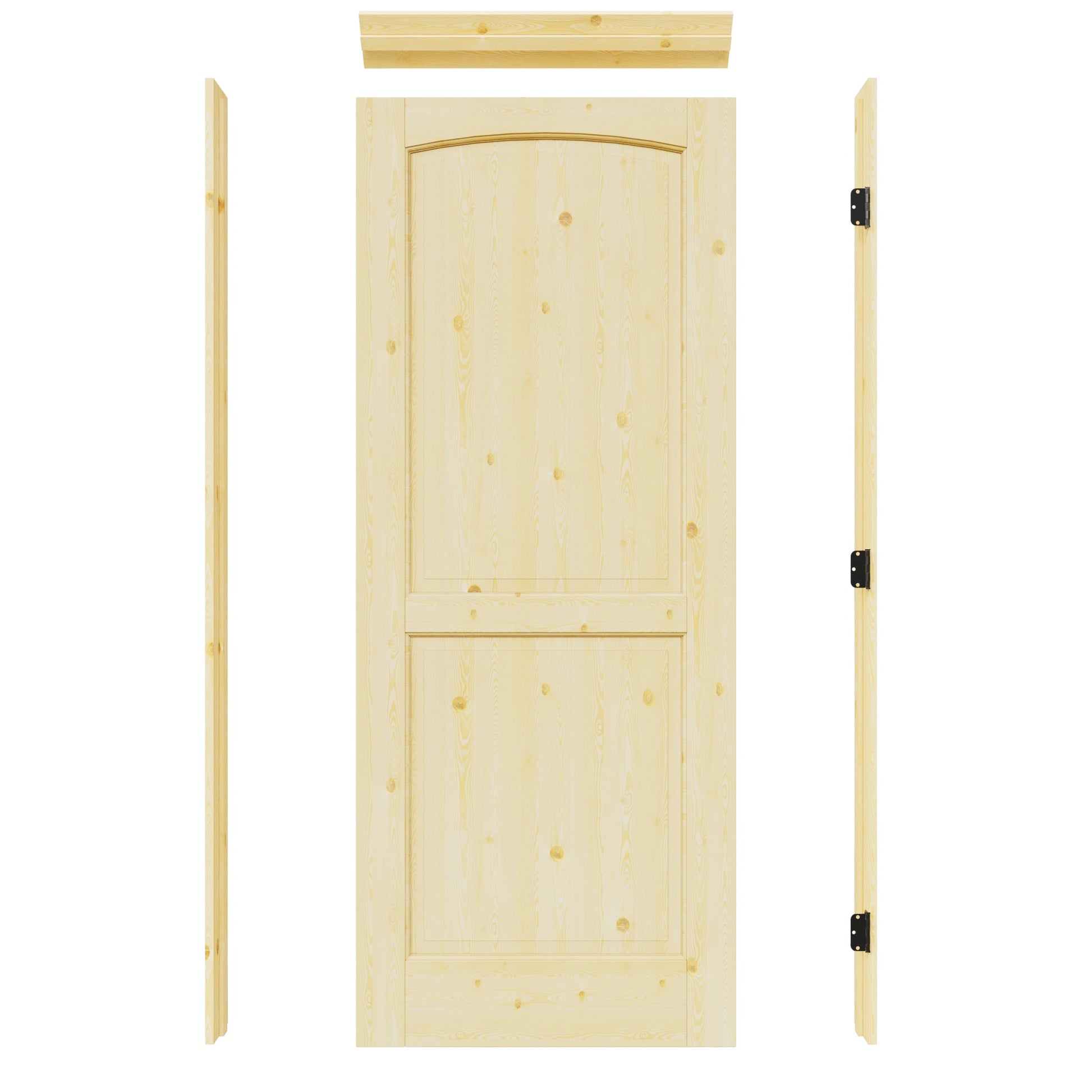 JUJUBON 30-in x 80-in Natural Quickly Assemble Jamb Solid core 2-panel round top Right hand Textured Unfinished Pine Wood Flat Jamb Single Prehung Interior Door