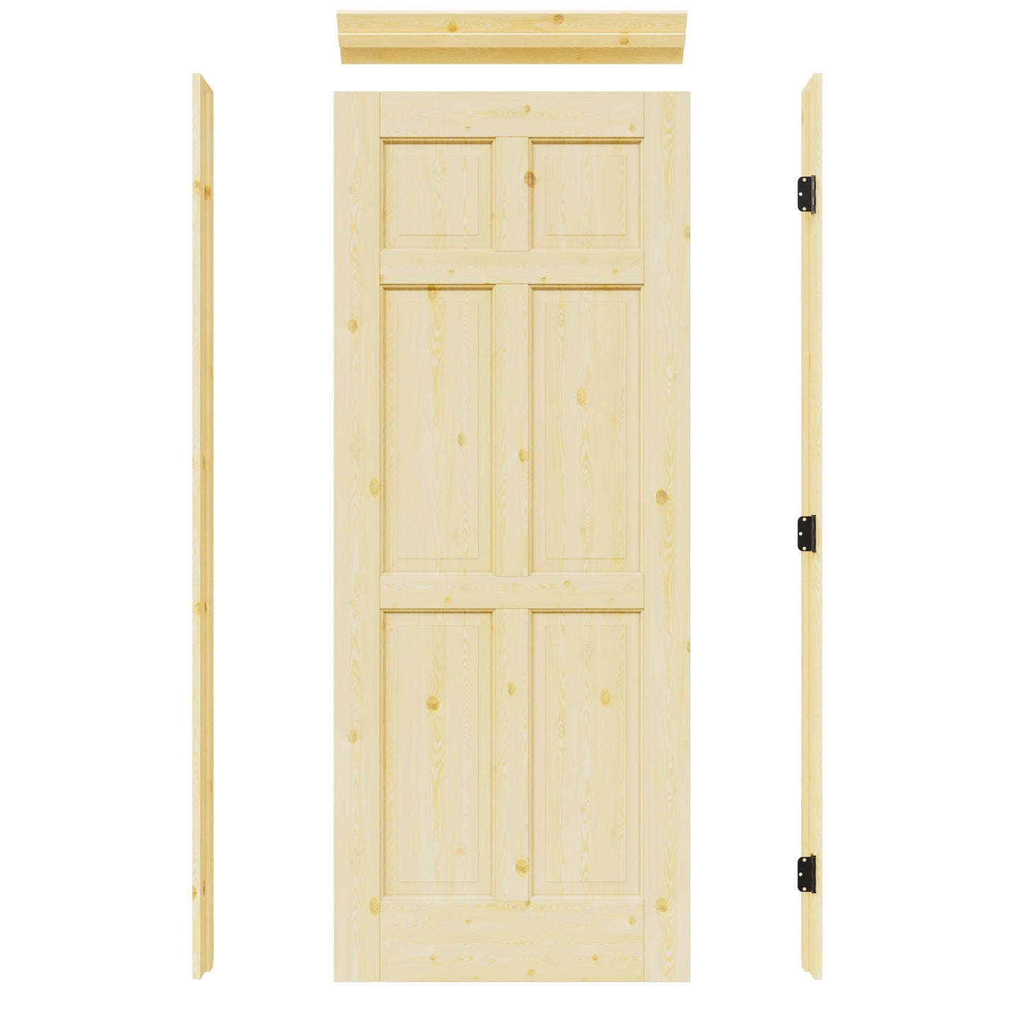 JUJUBON 30-in x 80-in Natural Quickly Assemble Jamb Solid core 6-panel Right hand Textured Unfinished Pine Wood Flat Jamb Single Prehung Interior Door