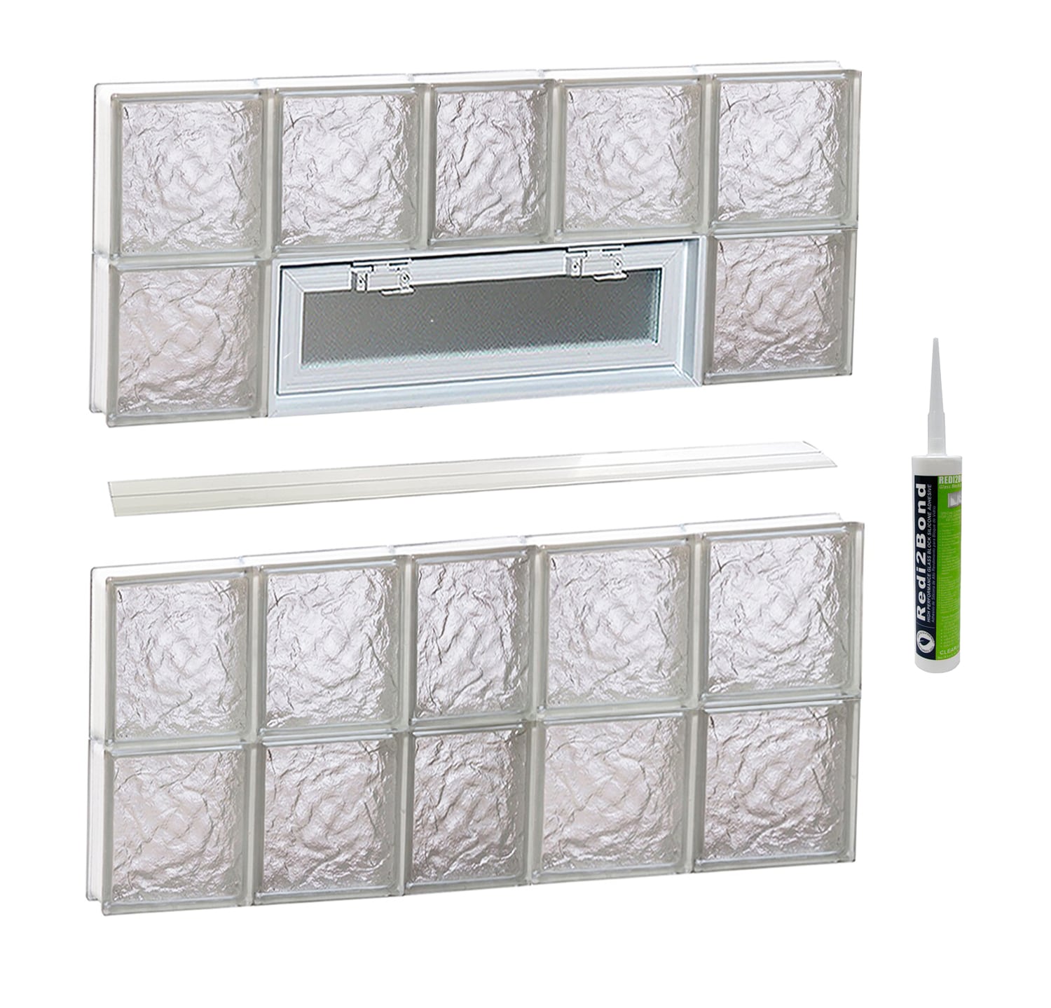 REDI2SET Ice Glass 36-3/4-in x 31-in Frameless Replacement Vented Glass Block Window