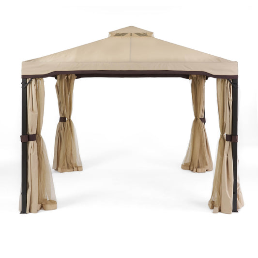 AAZJ 9.8-ft x 9.8-ft Gazebos Beige Gazebo with Soft Top Roof (Screen Included)
