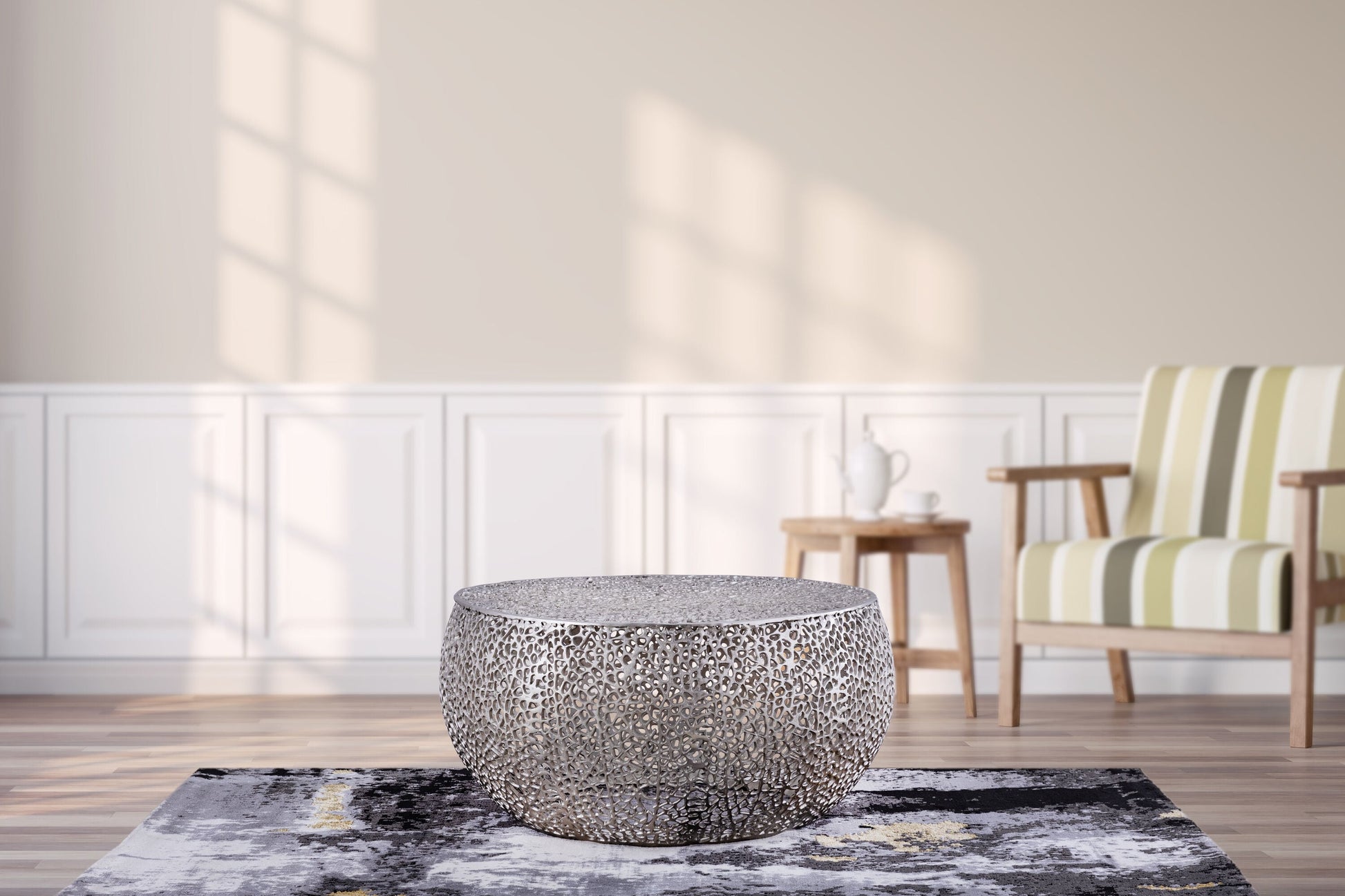 Galaxy Modern Oval Metal Silver 32-in W x 16-in H Coffee Table