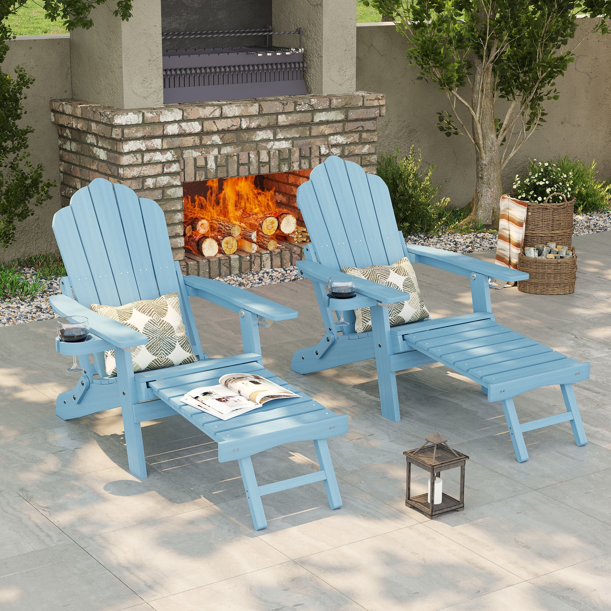 ACEGOSES Adirondack Chair Set of 2 Turquoise Stationary Adirondack Chair with Slat Seat