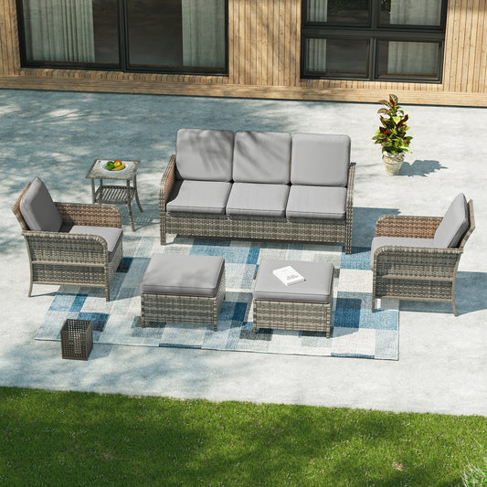 ACEGOSES Skytop 6 -Piece Wicker Patio Sofa Conversation Set with Gray Cushions