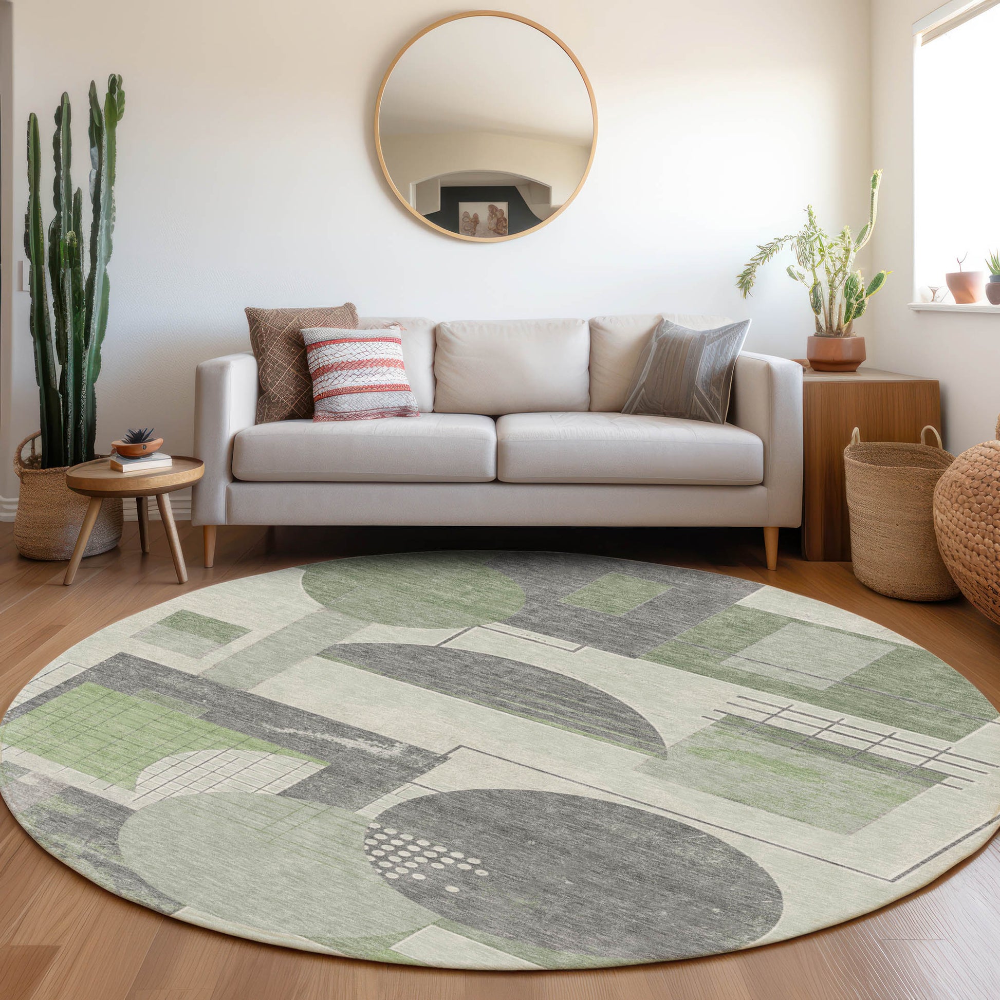 Addison Rugs Chantille ACN1695GE 8 x 8 (ft) Loomed Green Round Indoor/Outdoor Machine washable Pet Friendly Area rug