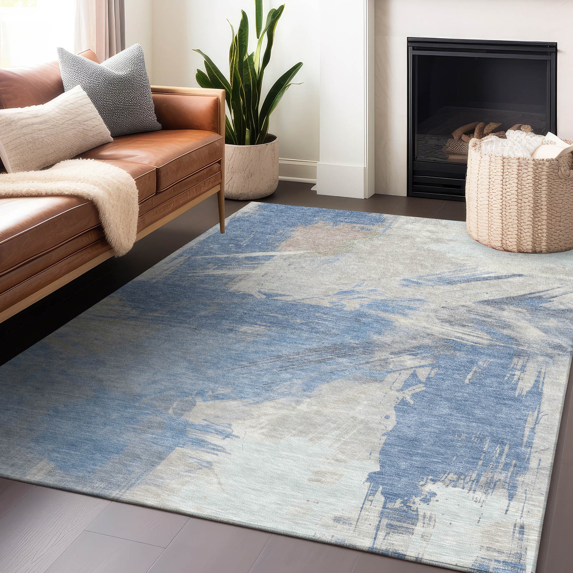 Addison Rugs Chantille ACN1711DN 8 x 10 (ft) Loomed Denim Rectangular Indoor/Outdoor Machine washable Pet Friendly Area rug