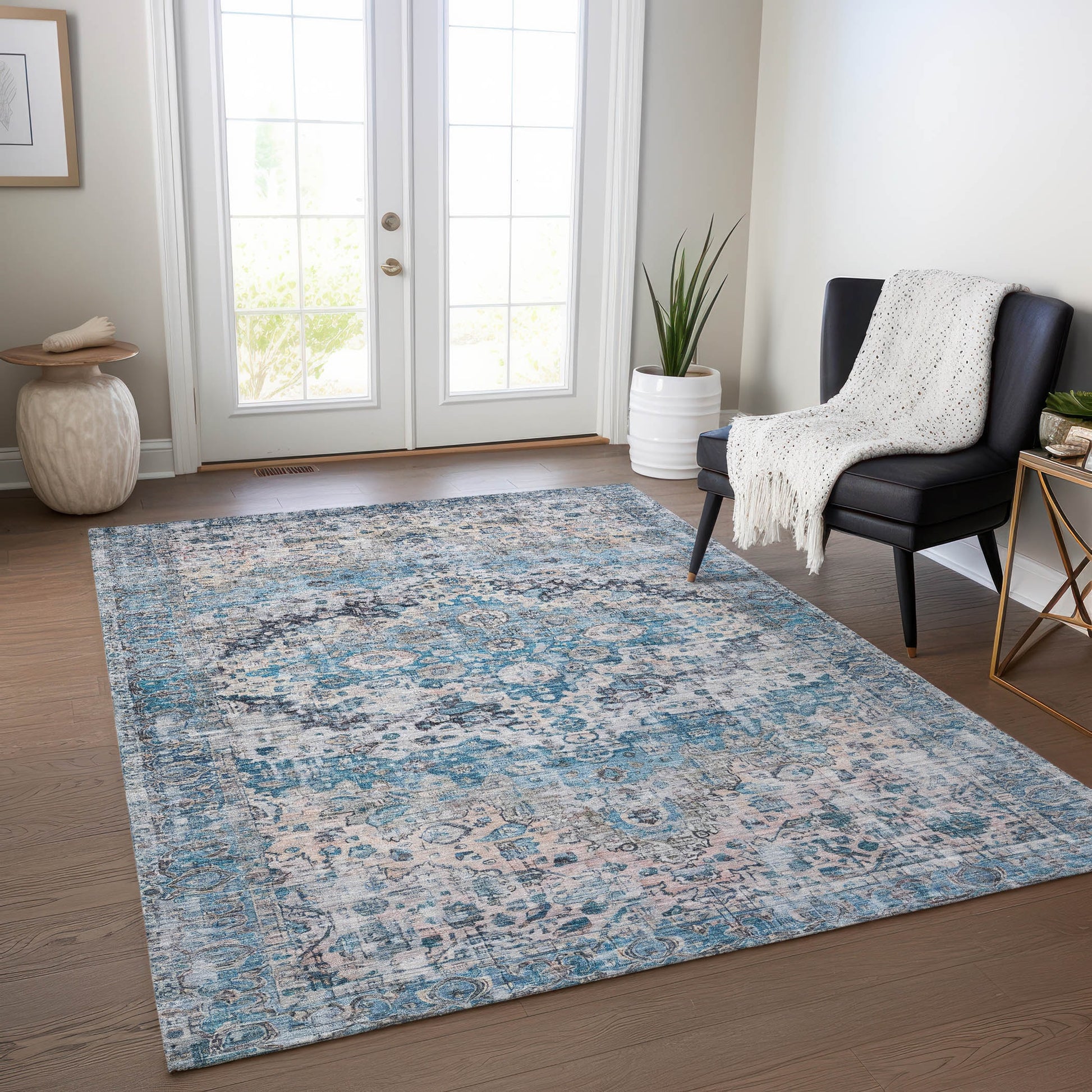 Addison Rugs Chantille ACN1755BU 8 x 10 (ft) Loomed Blue Rectangular Indoor/Outdoor Machine washable Pet Friendly Area rug