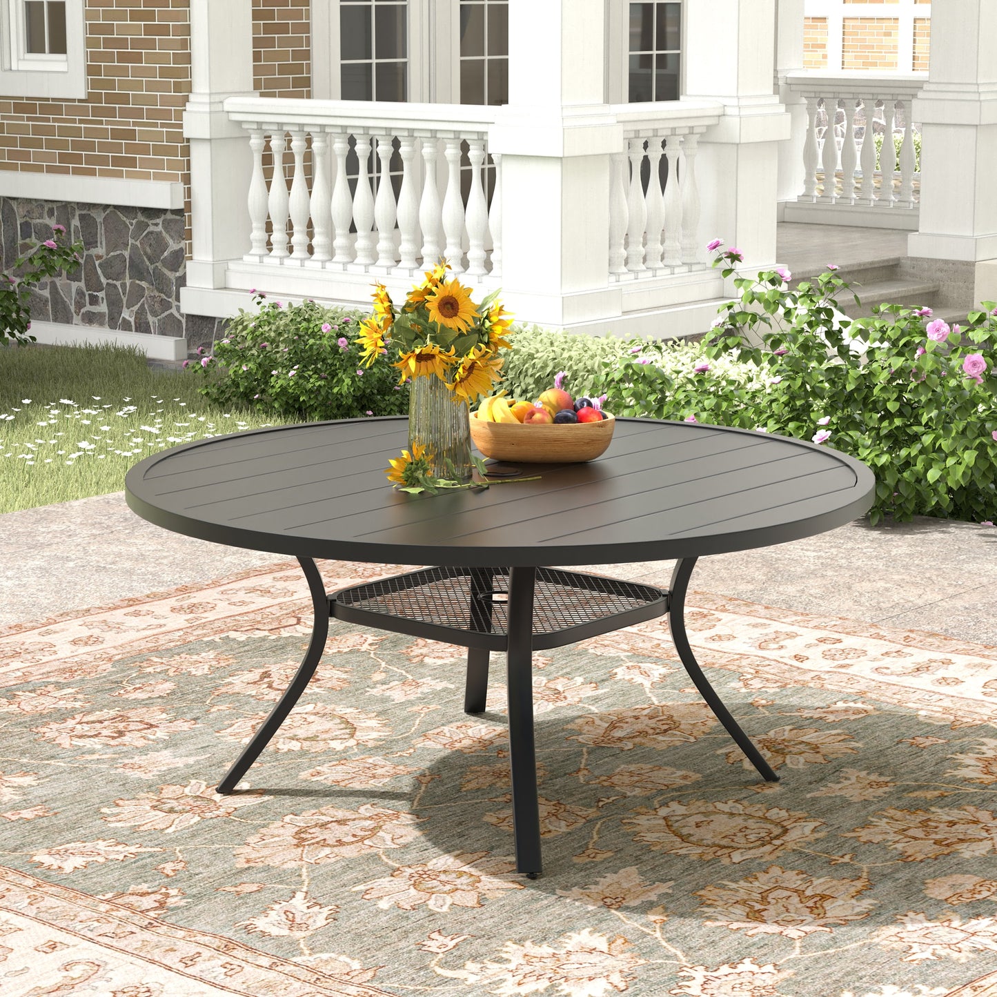 CESICIA Patio Tables Round Outdoor Dining Table 47.2-in W x 47.2-in L with Umbrella Hole