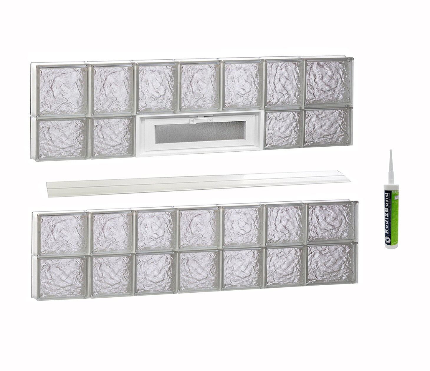 REDI2SET Ice Glass 44-1/4-in x 25-in Frameless Replacement Vented Glass Block Window