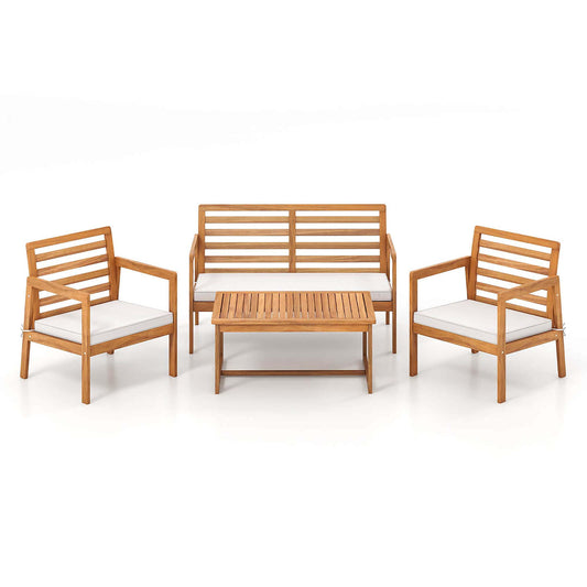 Costway 4 -Piece Patio Conversation Set with Off-white Cushions