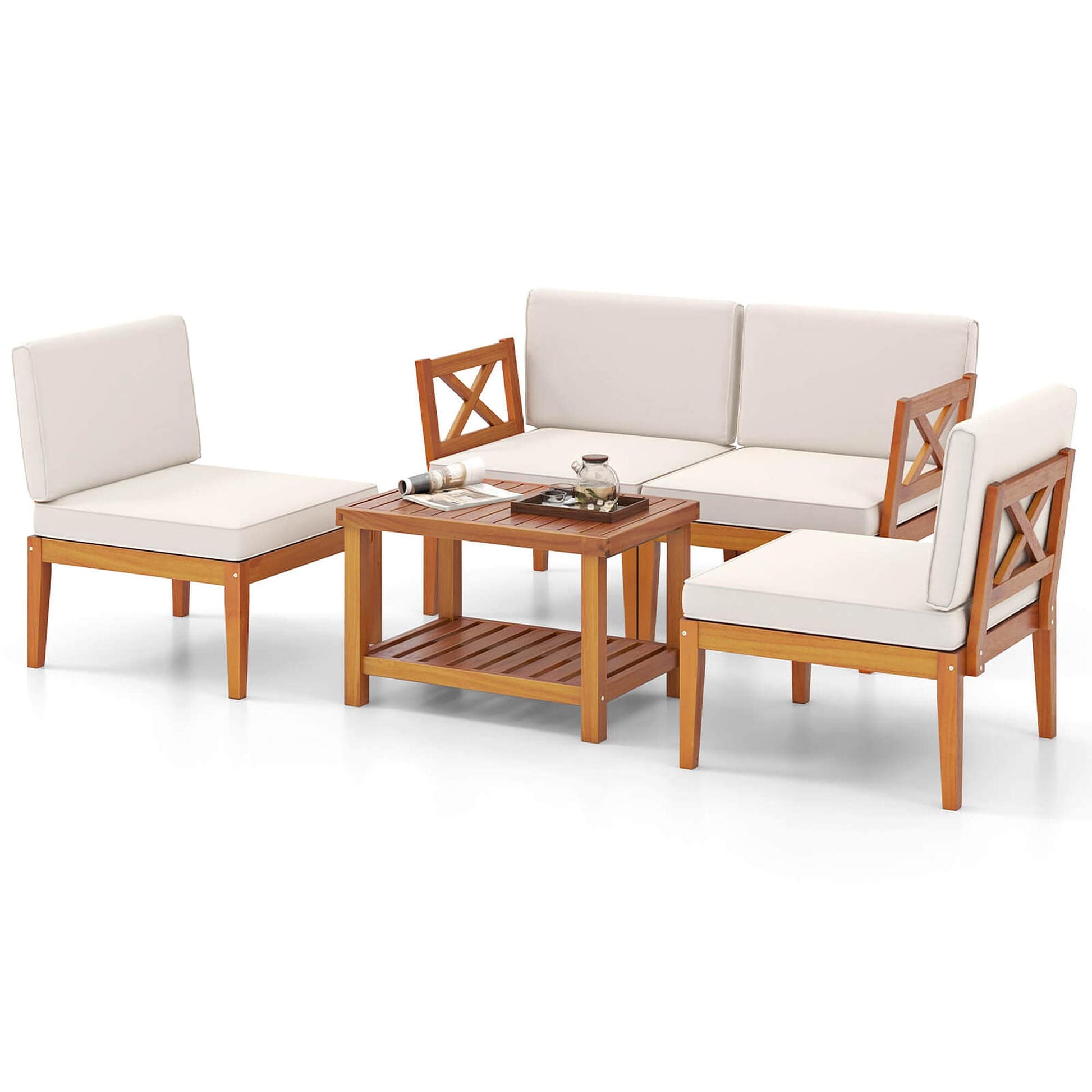 Costway 5 -Piece 4 Patio Sofa Conversation Set with Off-white Cushions
