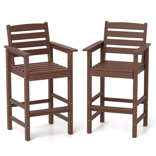 Costway Set of 2 Brown HDPE Frame Stationary Adirondack Chair with Solid Seat