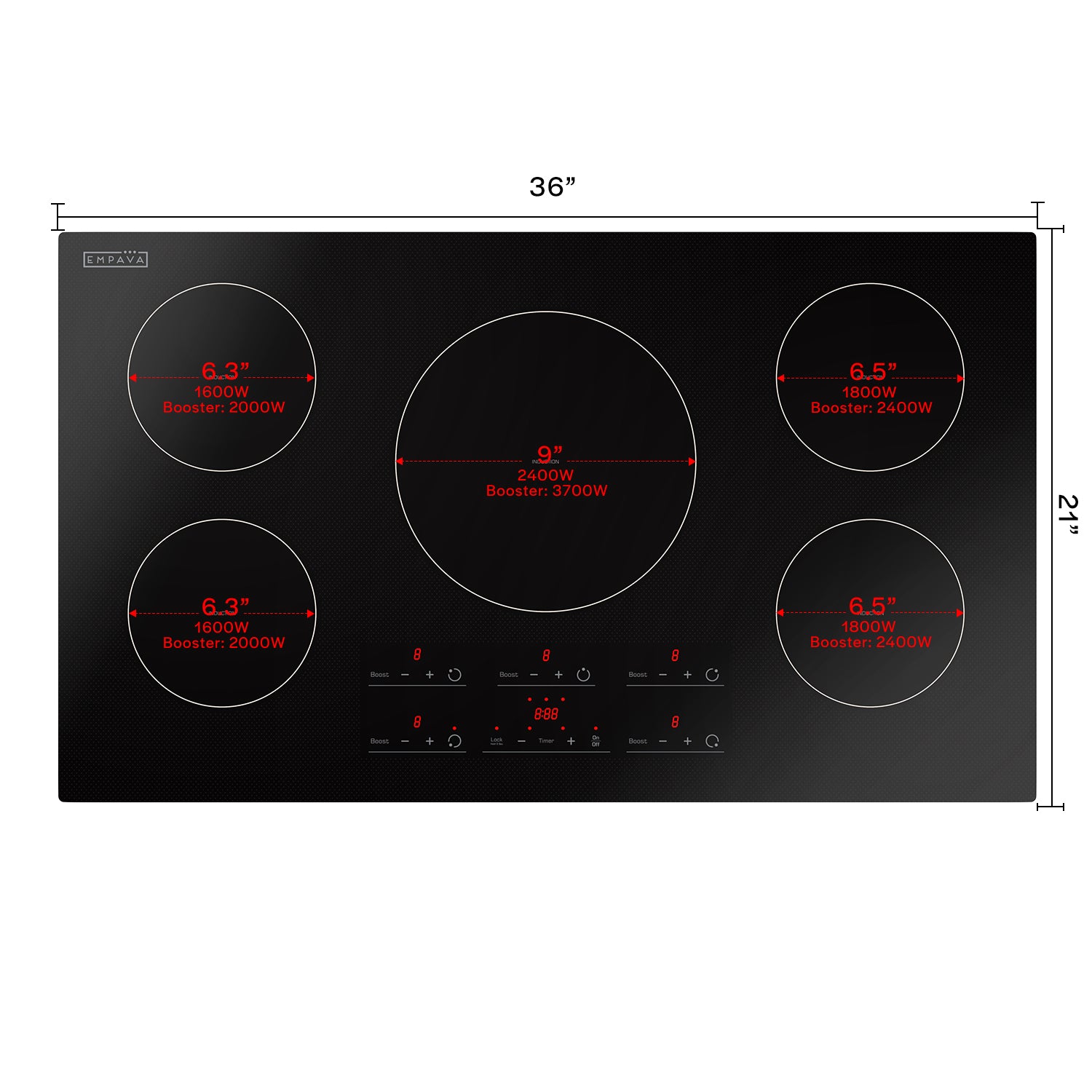 Empava 36-in 5 burners Black Induction Cooktop