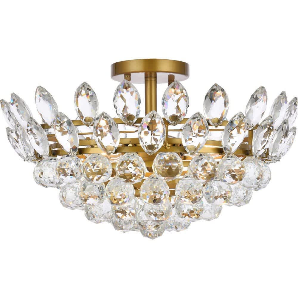 Elegant Lighting Emilia 5 - Light Brass Brass Contemporary Incandescent Crystal And Iron Flush Mount Light