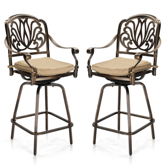 Winado Set of 2 Brown Metal Frame Swivel Bar Stool Chair with Beige Cushioned Seat