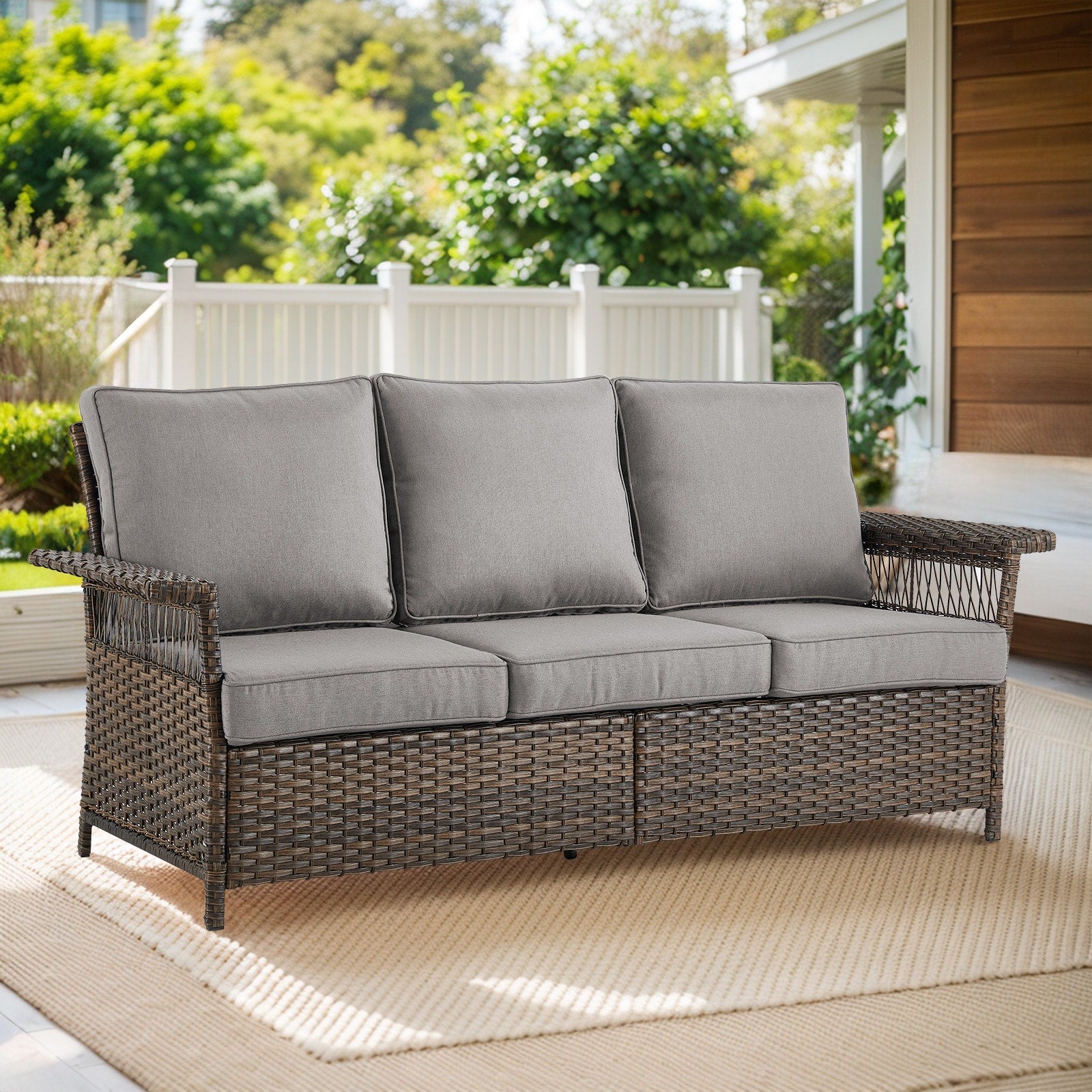  PAnorama Series Wicker Outdoor Sofa with Gray Cushions and Steel Frame