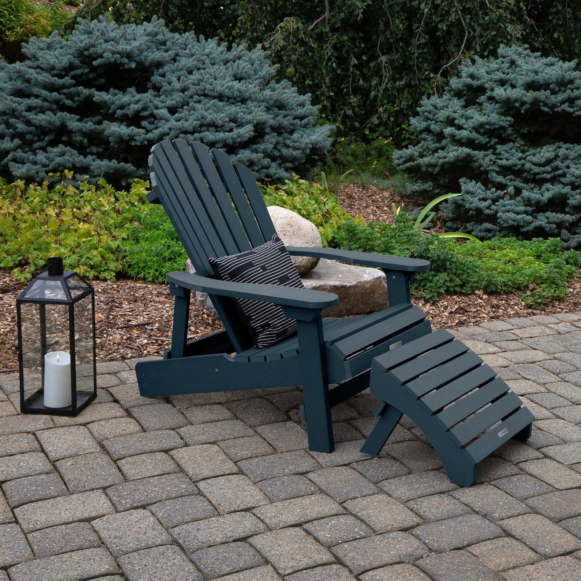 highwood The Adirondack Federal Blue Poly-lumber Frame Stationary Adirondack Chair with Slat Seat