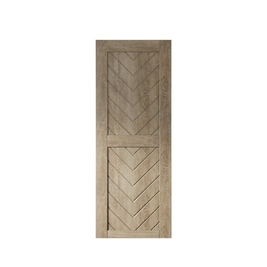 HOMACER 26-in x 80-in Classic Gray Herringbone Pine Wood Solid core Single Barn Door (Hardware Not Included)