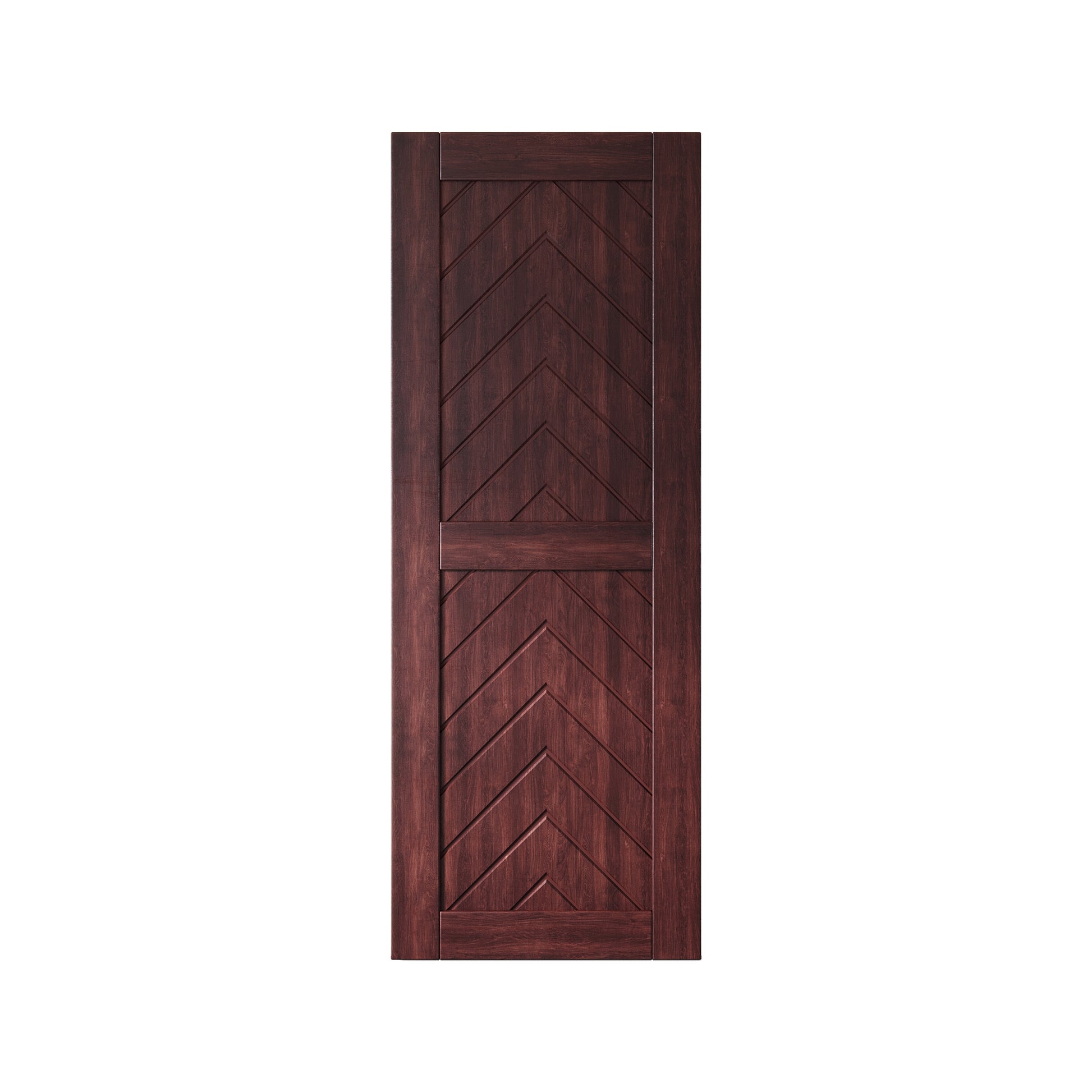 HOMACER 30-in x 80-in Red Mahogany Herringbone Pine Wood Solid core Single Barn Door (Hardware Not Included)