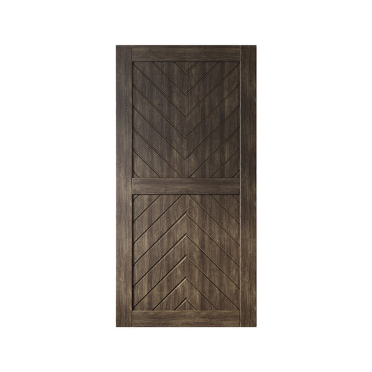 HOMACER 32-in x 80-in Ebony Herringbone Pine Wood Solid core Single Barn Door (Hardware Not Included)