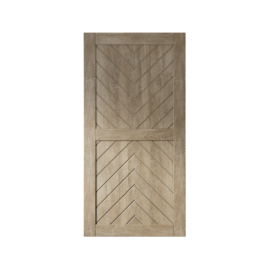 HOMACER 32-in x 80-in Classic Gray Herringbone Pine Wood Solid core Single Barn Door (Hardware Not Included)