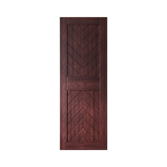 HOMACER 26-in x 84-in Red Mahogany Herringbone Pine Wood Solid core Single Barn Door (Hardware Not Included)