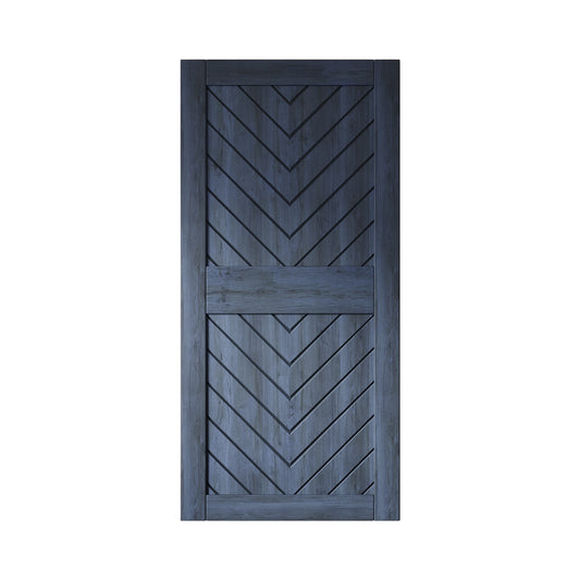 HOMACER 32-in x 84-in Navy Herringbone Pine Wood Solid core Single Barn Door (Hardware Not Included)