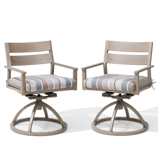 Crestlive Products patio Dining chair Set of 2 Light Brown Aluminum Frame Swivel Dining Chair with Brown Cushioned Seat