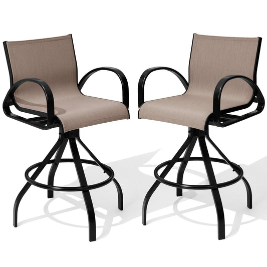 Crestlive Products patio Bar stool chair Set of 2 black Aluminum Frame Swivel Bar Stool Chair with Brown Mesh Seat