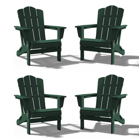 JEAREY HDPE Folding Adirondack Chair Set of 4 Set of 4 Stackable Green HDPE Frame Stationary Adirondack Chair with Slat Seat