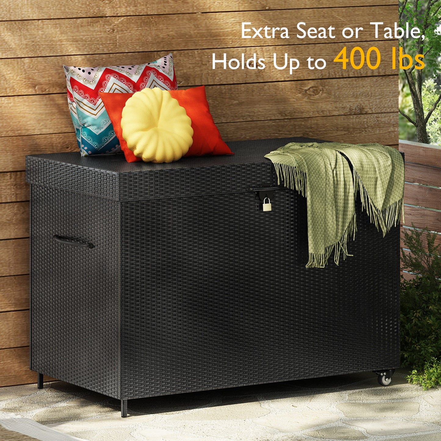 BABOOM All-Weather Outdoor Storage Box 51.2-in L x 31.7-in 230-Gallon Black Plastic Deck Box