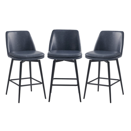 Circle 55 Navy Blue 27-in H Counter height Upholstered Swivel Metal Bar Stool 3 -Pack