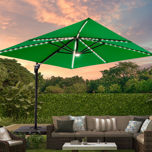 ACEGOSES 11-Feet Aluminum Green No-tilt Cantilever Patio Umbrella with Lights and with Base