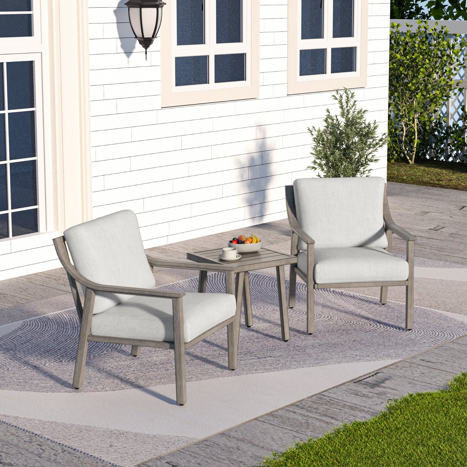 3 -Piece Patio Conversation Set with Gray Cushions