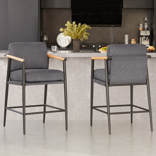 Circle 55 Gray/Fabric 27.2-in H Counter height Upholstered Wood Bar Stool 2 -Pack