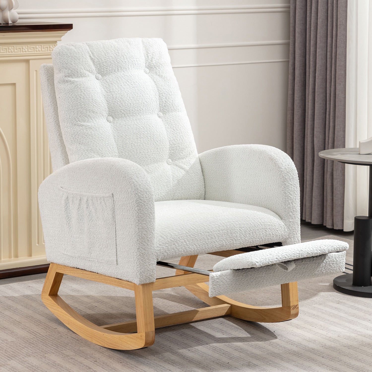 GZMR Accent Rocking Chair with Footrest Casual White Rocking Chair