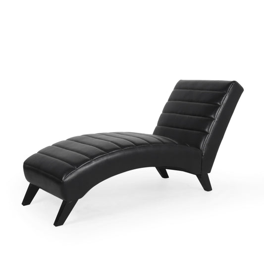 Christopher Knight Home Stillmore Indoor Upholstered Channel Stitch Chaise Lounge-Black