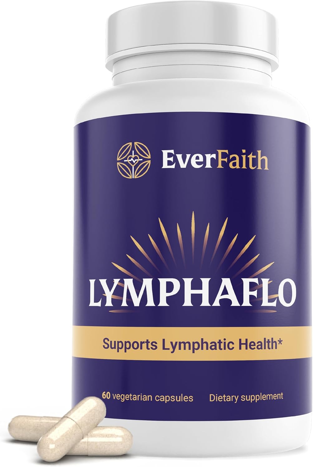 EVERFAITH LymphaFlo - Lymphatic Drainage Supplement - Lymph System Support - with Bromelain, Echinacea, Dandelion, Burdock Root, Lemon Powder & More - Vegetarian, Gluten Free, Non-GMO - 60 Capsules
