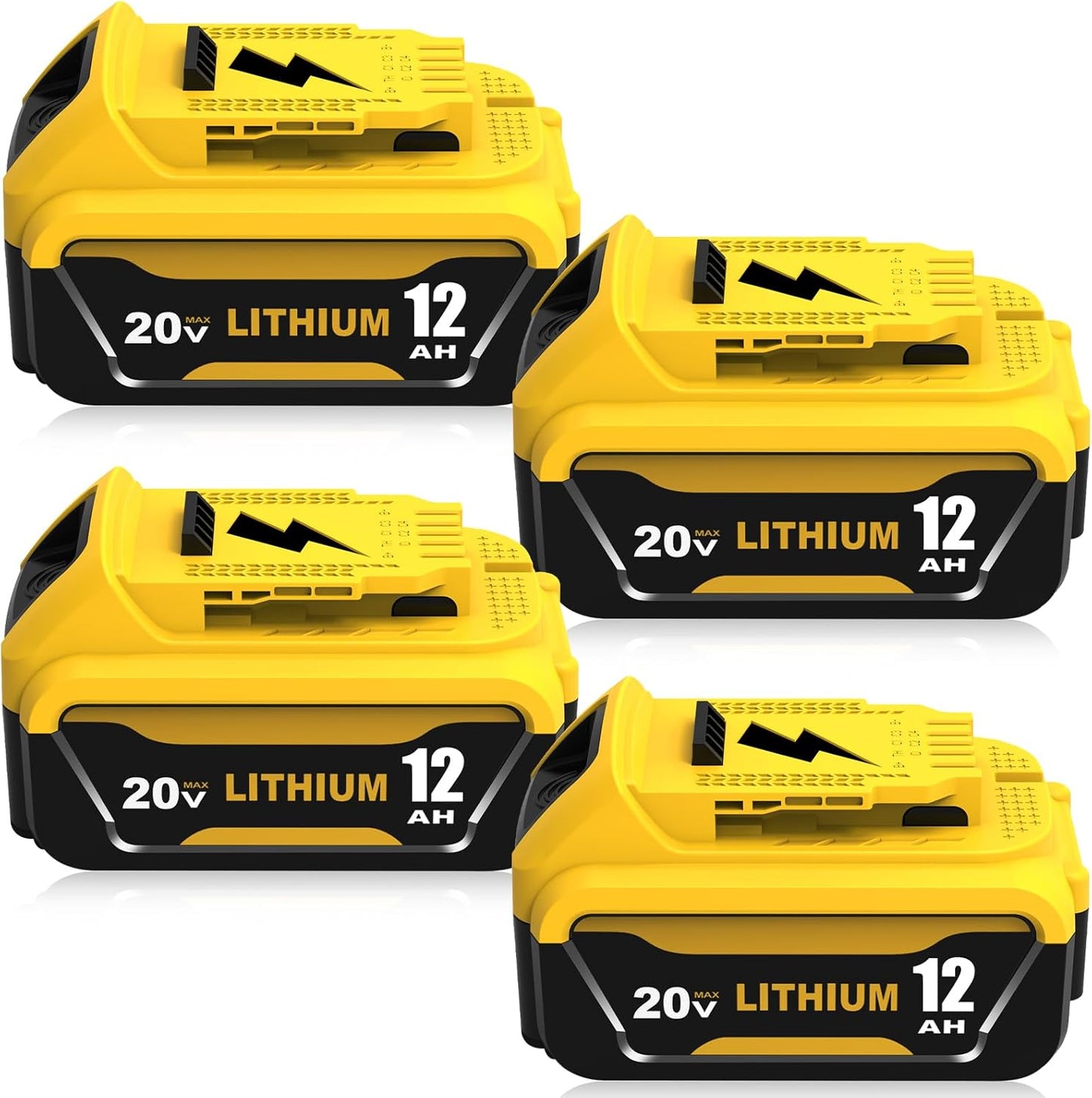 4 Pack 12000mAh High Capacity Replacement for Dewalt 20V Battery Compatible with Dewalt 20 Volt Lithium Battery Max DCB200 DCB201 DCB203 DCB204 DCB206 DCB207 DCB181 DCB180 Series Tools (Yellow)