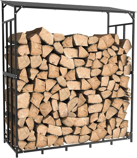 Heavy Duty Metal Firewood Rack 1/2 Cord Firewood Storage Log Rack With Cover Set
