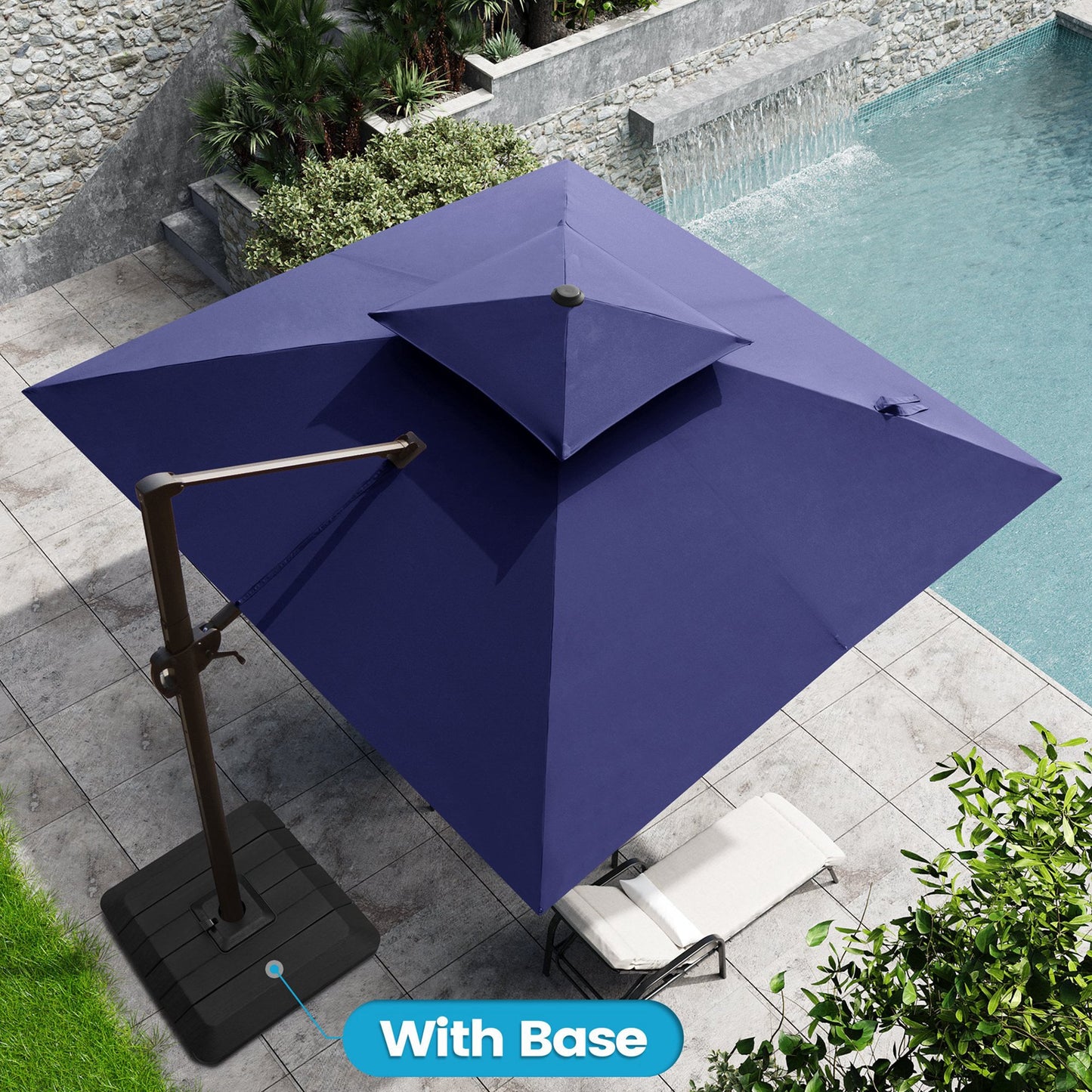 Crestlive Products 10-ft Aluminum Blue Crank Cantilever Patio Umbrella with Base