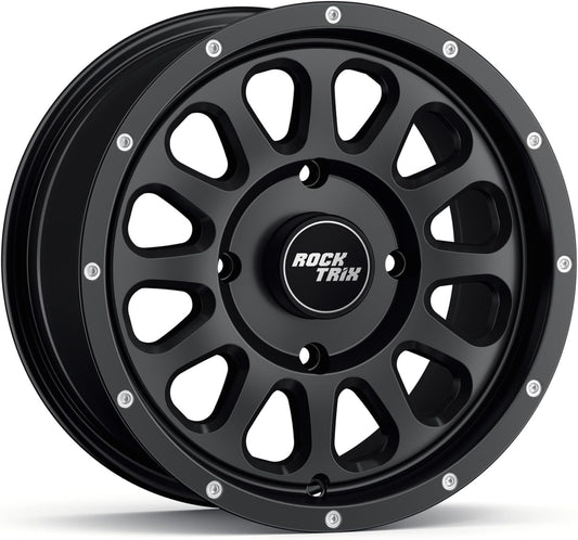 RockTrix RT111 15in Wheel 15x7, 4x156 Bolt Pattern, 4+3 offset, ATV UTV SxS Rim, Compatible with Polaris Sportsman RZR Ranger Ranger Crew, 4\/156 Matte Black