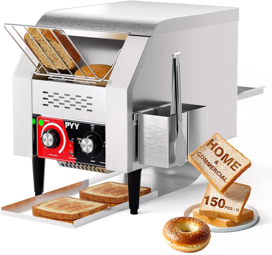 PYY Commercial Conveyor Toaster 150 Slices\/Hour, Electric Conveyor Belt Toaster for Toast, Bun, Bagel, Bread, Heavy Duty Stainless Steel Toaster Oven for Restaurant, Bakery, Buffet Use