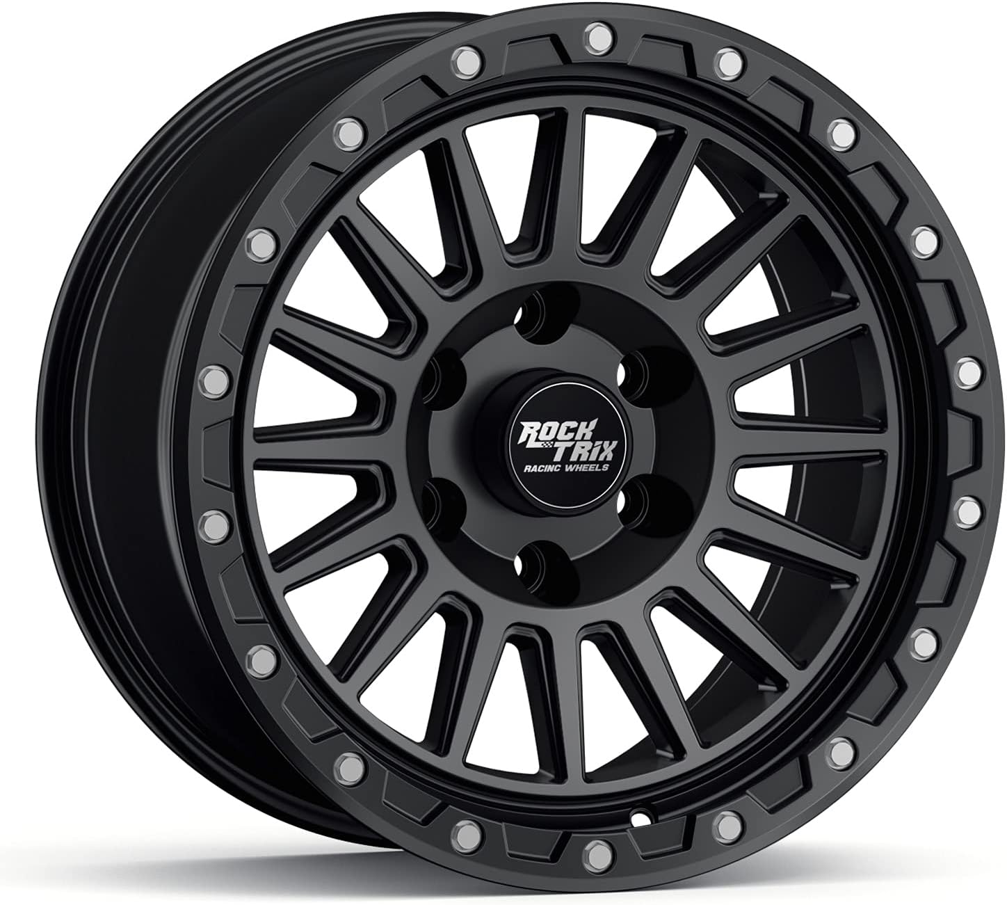 RockTrix RT113 17 inch Wheel Compatible with 2009-2024 Ford F150 17x9 6x135 Wheels (-12mm Offset, 4.5in Backspace) 87.1mm Bore, Black Wheels, Also fits 2022+ Bronco Raptor Rims