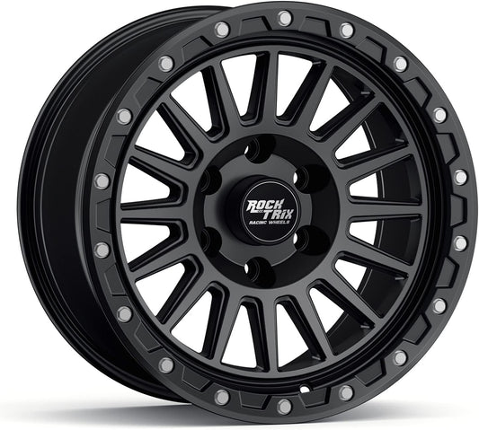 RockTrix RT113 17 inch Wheel Compatible with 2009-2024 Ford F150 17x9 6x135 Wheels (-12mm Offset, 4.5in Backspace) 87.1mm Bore, Black Wheels, Also fits 2022+ Bronco Raptor Rims