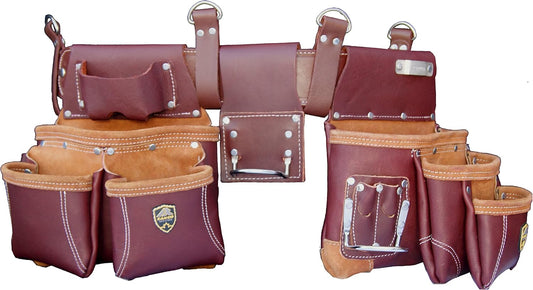 Zakco PRO-21 Genuine Full Grain Leather Heavy Duty Multi Pockets Construction Rig, Carpenters Tool Belt, 2 Leather Pouches Belt Framer’s, Handyman, Roofer’s,Tool Belt & Tool Organizer, Best Tool Apron