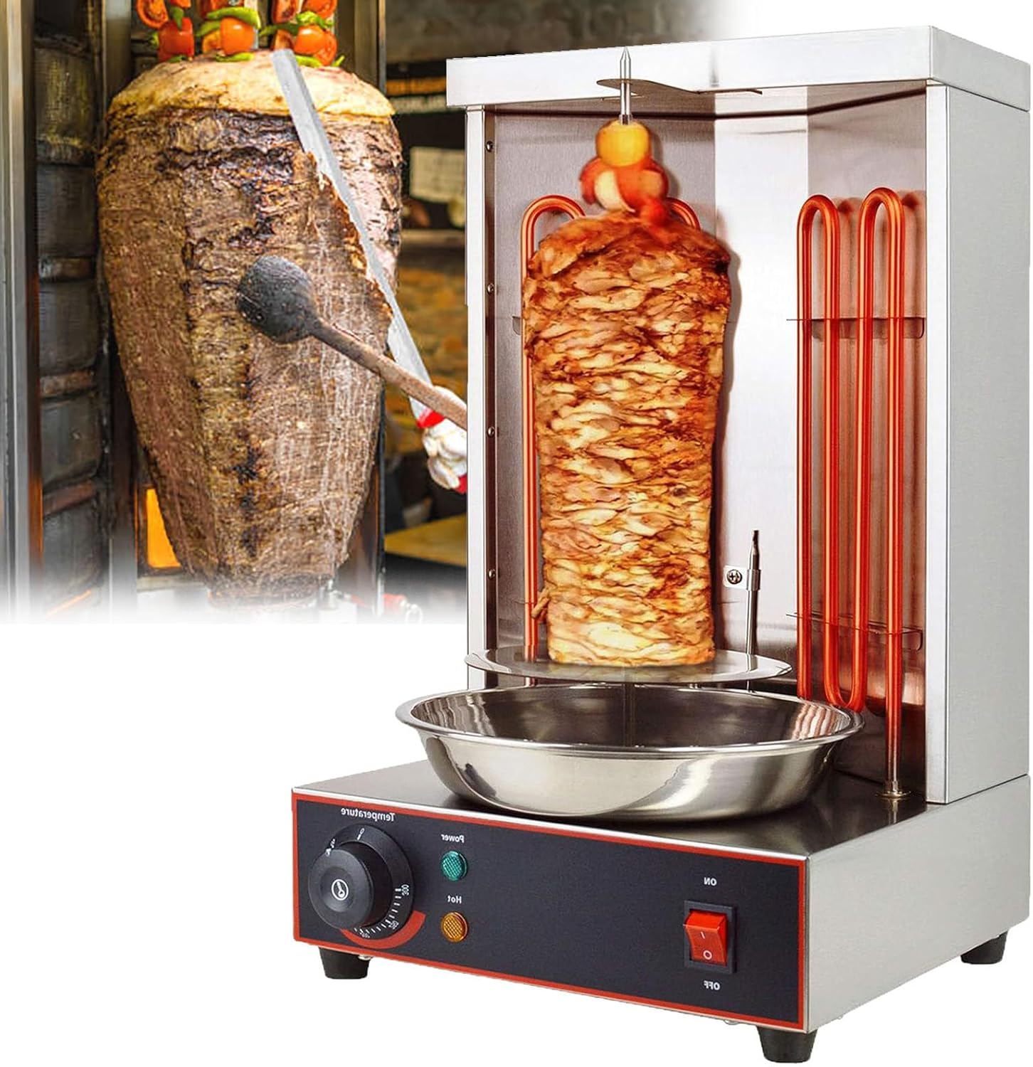 Commercial Shawarma Machine Doner Kebab Grill, Vertical Broiler Gyro Meat Rotisserie with 2 Heating Tubes for Restaurant Home Garden (Barbecuestove)