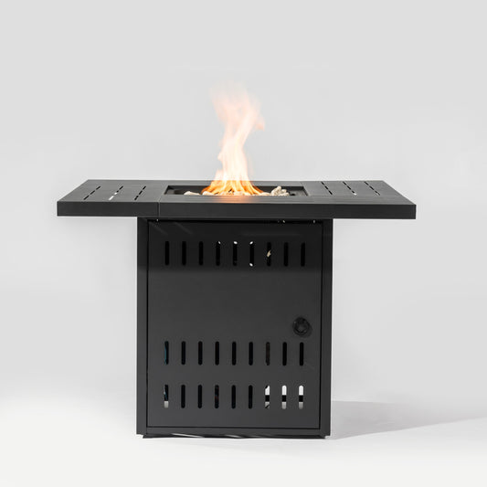 GDFStudio Black Steel 34-Inch Outdoor Propane Fire Pit Table with Adjustable Flame and Lava Rocks-Black